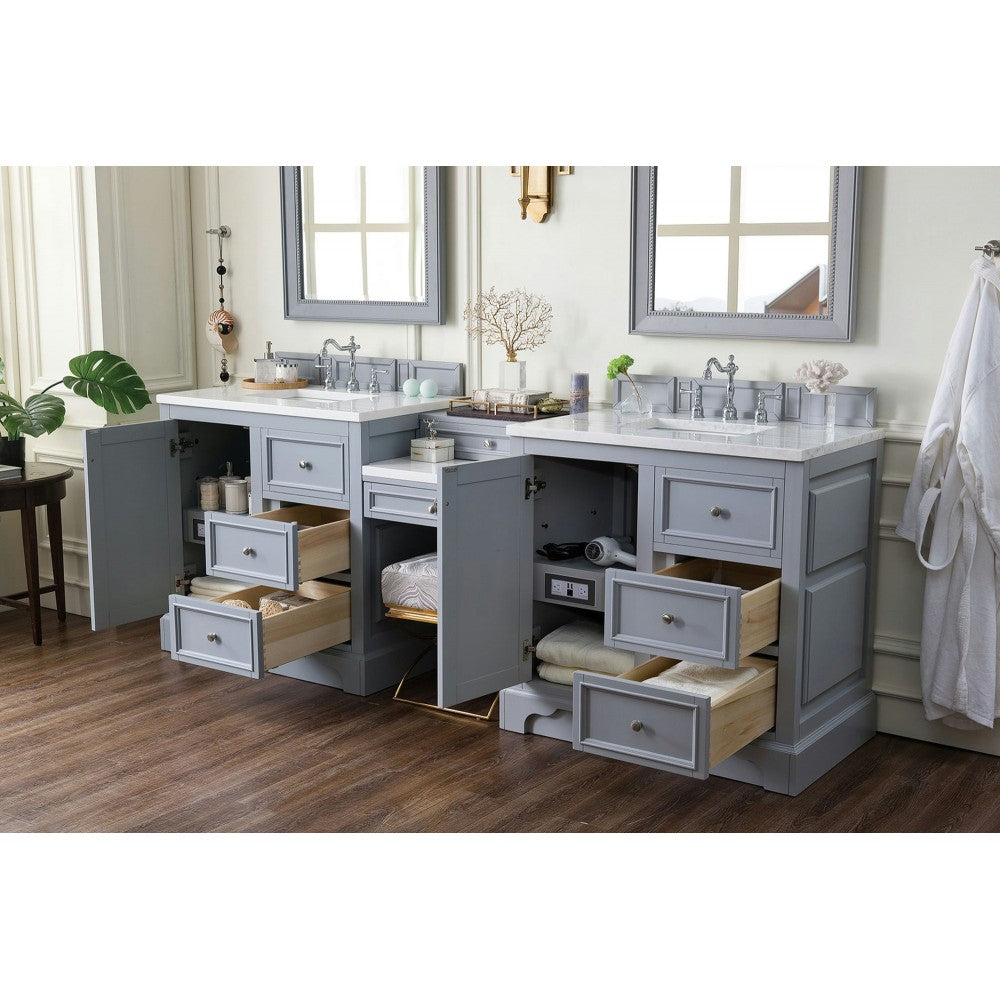 De Soto 94" Double Vanity Set Gray w/ 3 CM Arctic Fall Solid Surface Top