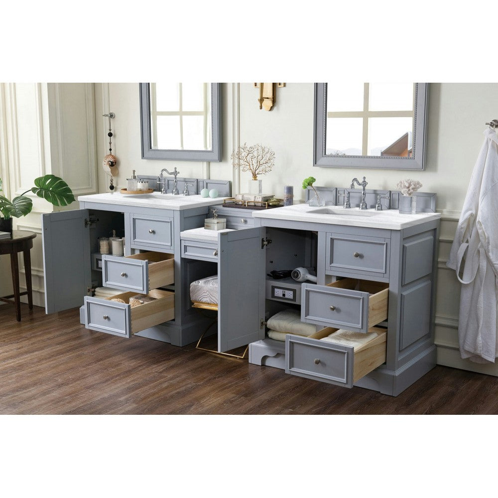 De Soto 94" Double Vanity Set Gray w/ 3 CM Arctic Fall Solid Surface Top