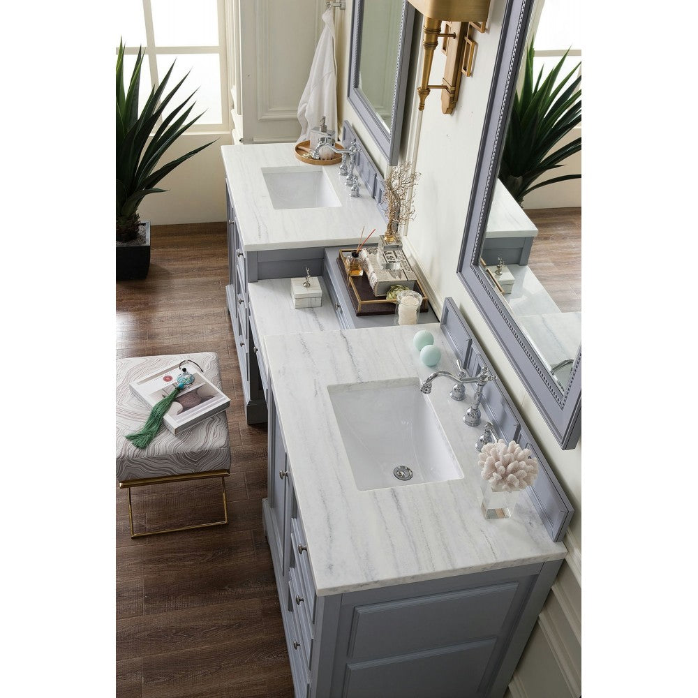 De Soto 94" Double Vanity Set Gray w/ 3 CM Arctic Fall Solid Surface Top