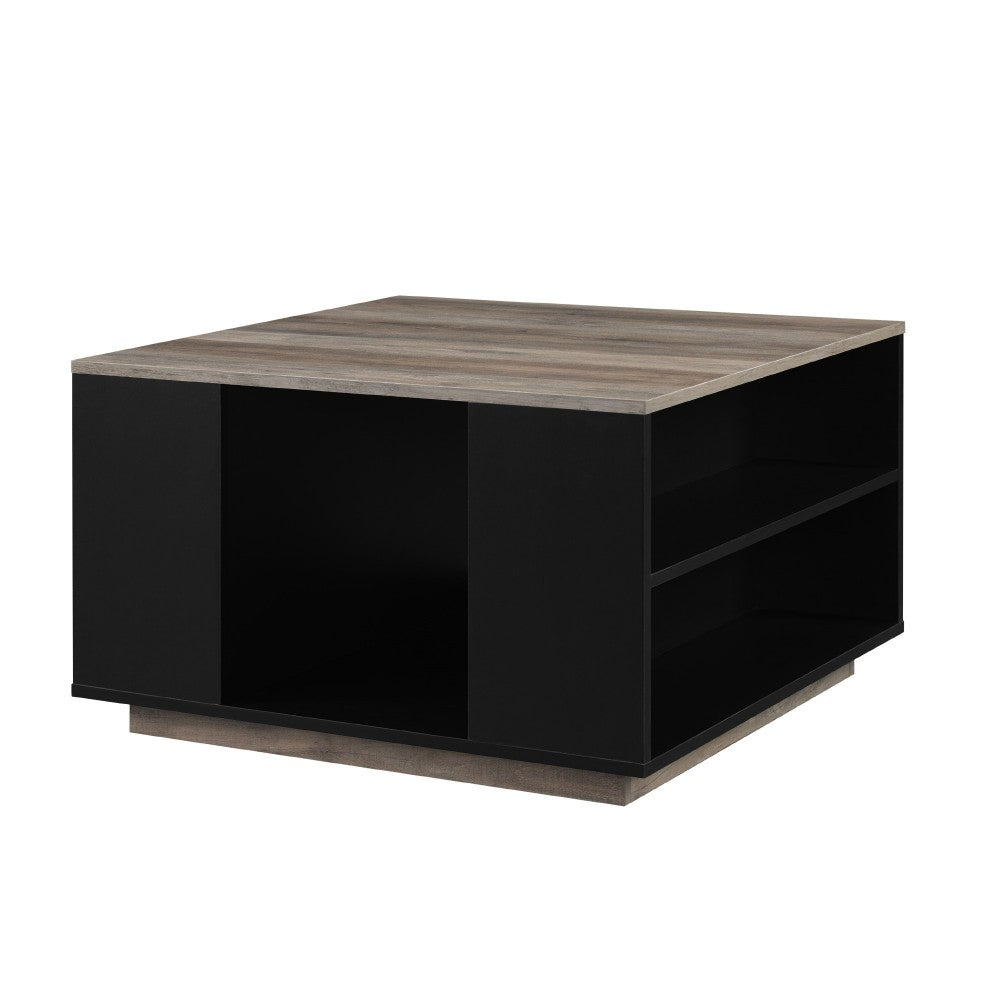 Delphyne 30" Square Storage Coffee Table - Solid Black/Gray Wash