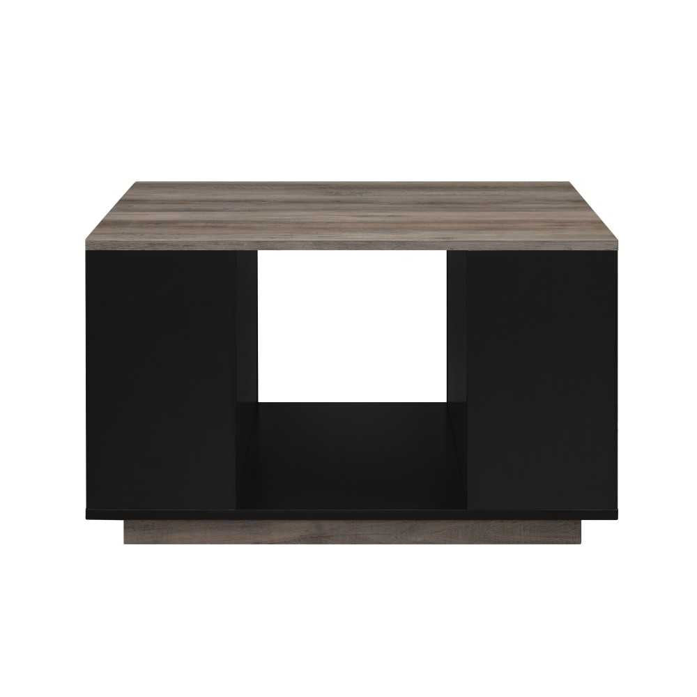 Delphyne 30" Square Storage Coffee Table - Solid Black/Gray Wash