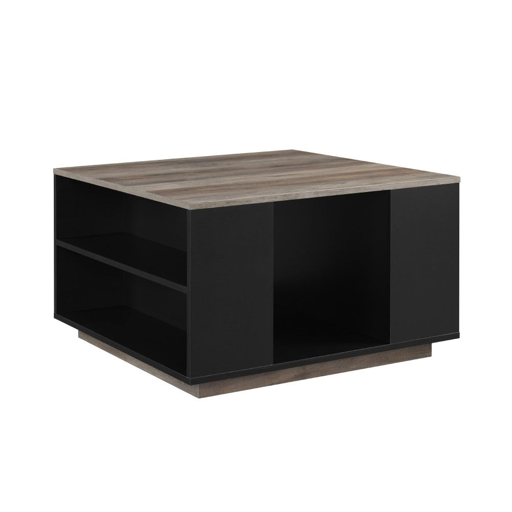 Delphyne 30" Square Storage Coffee Table - Solid Black/Gray Wash