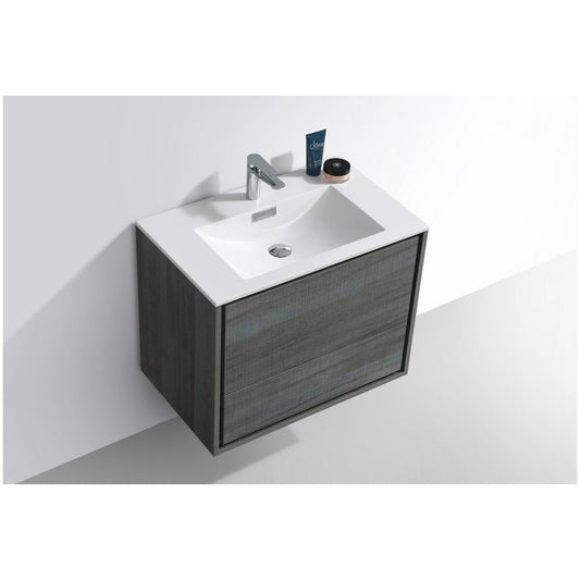 DeLusso 30" Ocean Gray Wall Mount Modern Bathroom Vanity