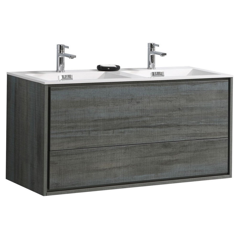 DeLusso 48" Double Sink Wall Mount Modern Bathroom Vanity, Ocean Gray