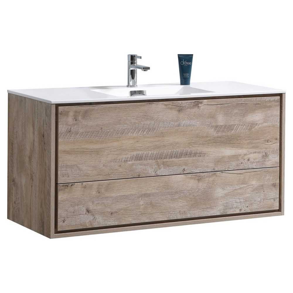 DeLusso 48" Single Sink Wall Mount Modern Bathroom Vanity, Nature Wood