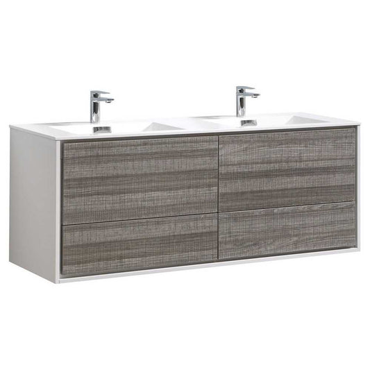 DeLusso 60" Double Sink Wall Mount Modern Bathroom Vanity, Ash Gray