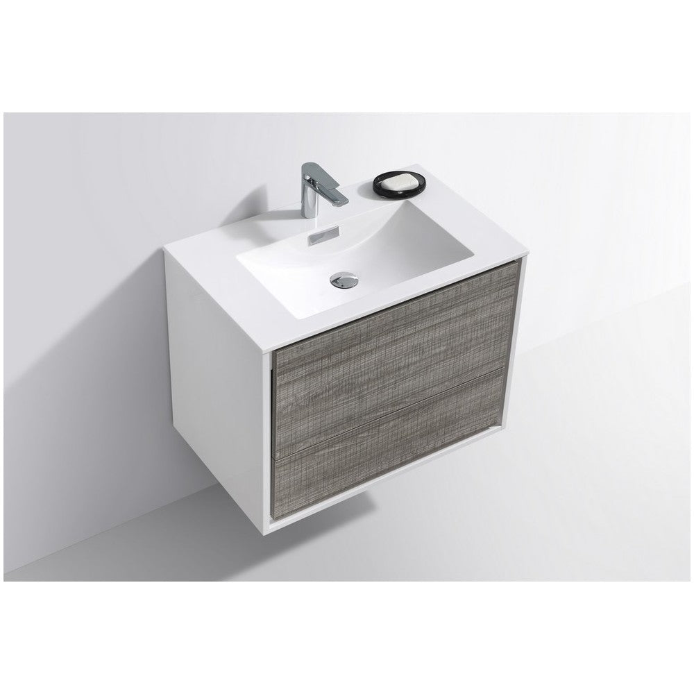 DeLusso Wall Mount Modern Bathroom Vanity, Ash Gray, 30"