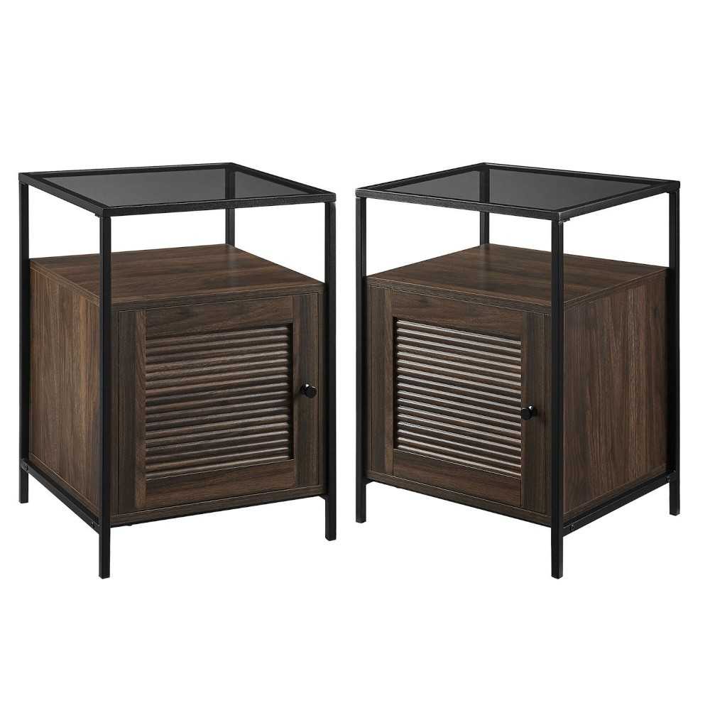 Dewey Modern Fluted Door Nightstand - Dark Walnut