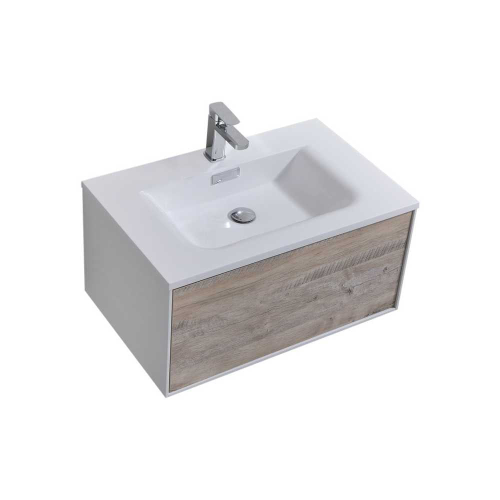 Divario 30" Wall Mount Modern Bathroom Vanity, Nature Wood