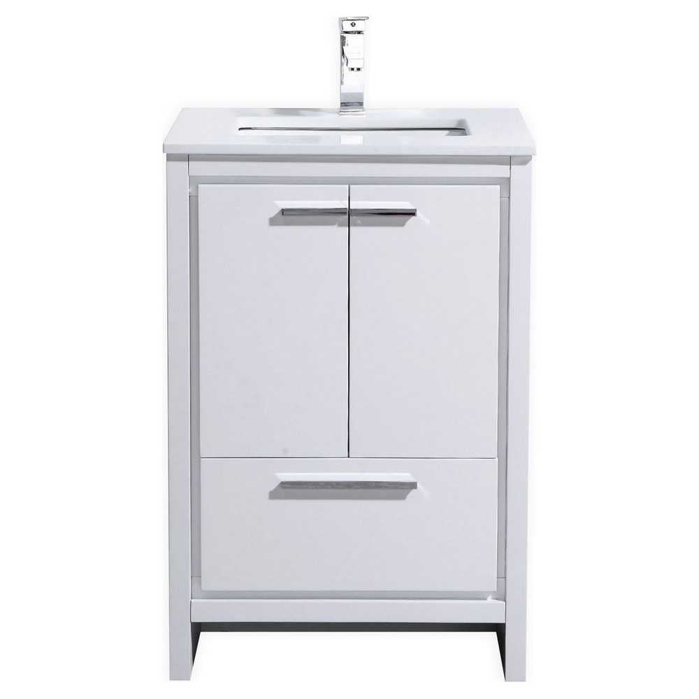 Dolce 24" High Gloss White Modern Bathroom Vanity With White Quartz Counter-Top