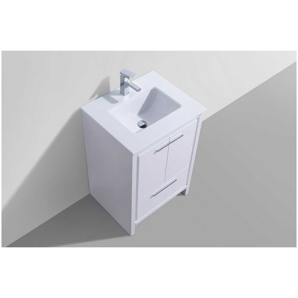 Dolce 24" High Gloss White Modern Bathroom Vanity With White Quartz Counter-Top