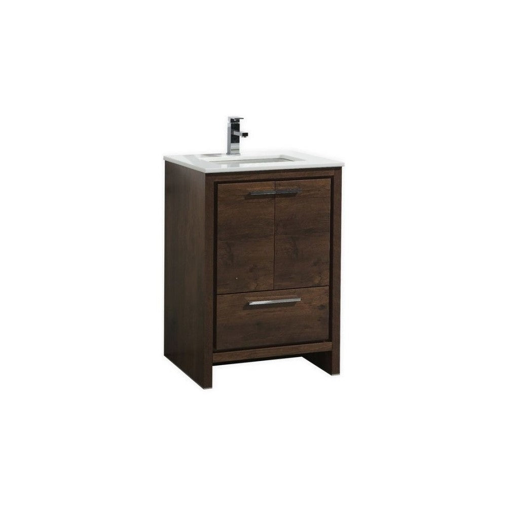 Dolce 24" Rose Wood Modern Bathroom Vanity With White Quartz Counter-Top