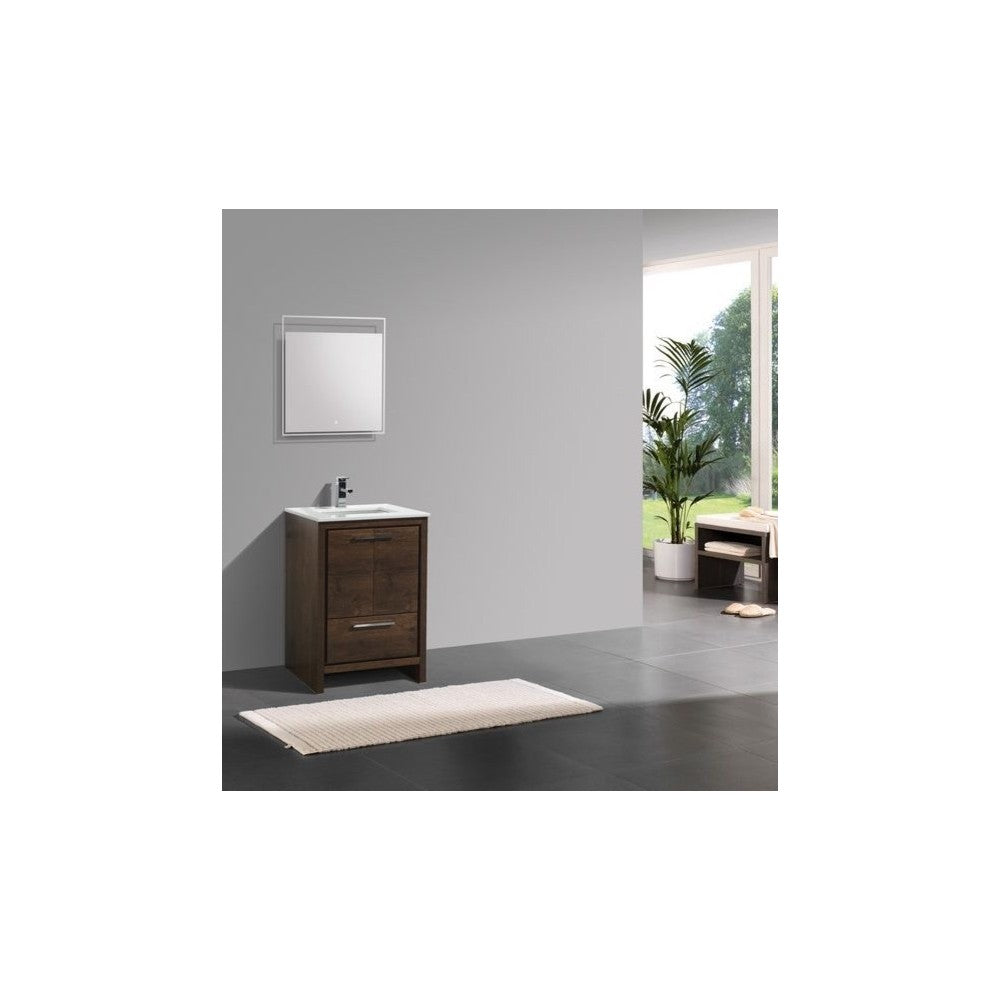 Dolce 24" Rose Wood Modern Bathroom Vanity With White Quartz Counter-Top