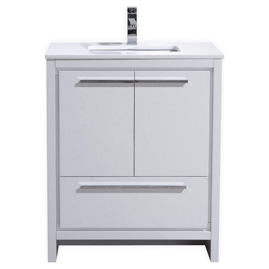 Dolce 30" High Gloss White Modern Bathroom Vanity With White Quartz Counter-Top