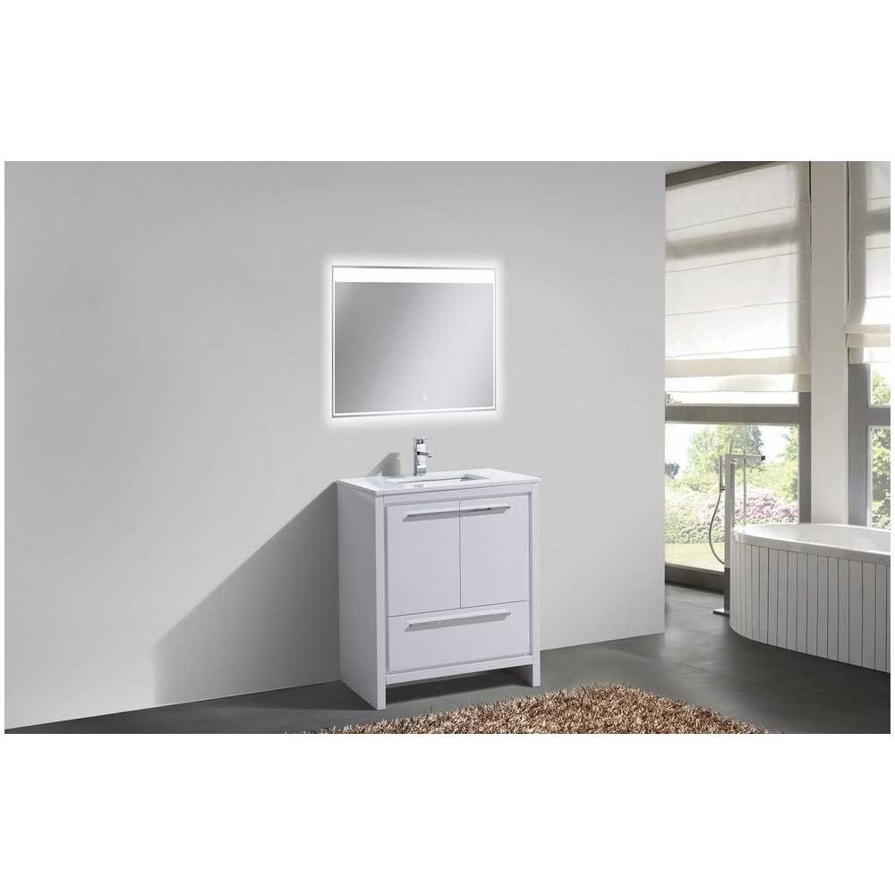 Dolce 30" High Gloss White Modern Bathroom Vanity With White Quartz Counter-Top