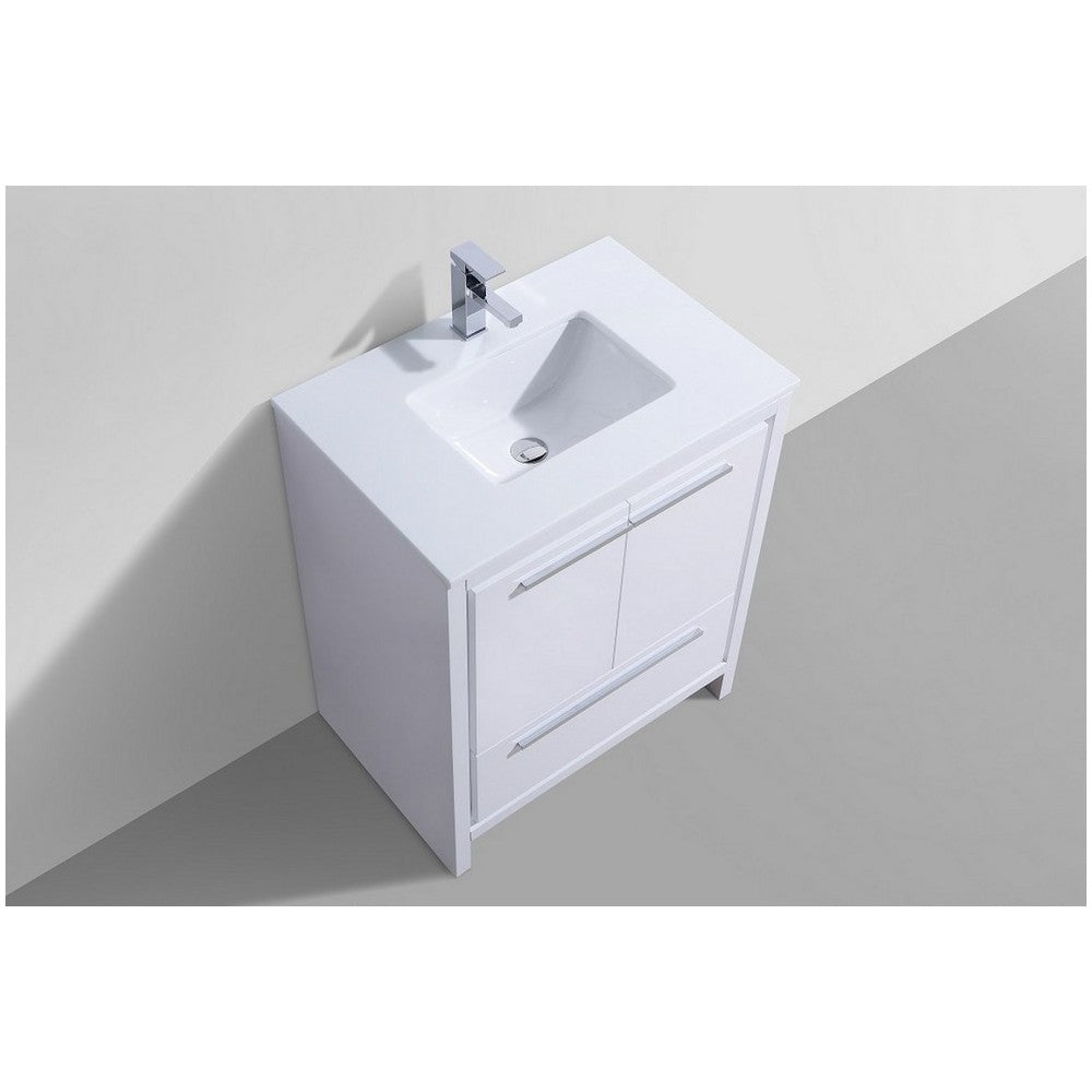 Dolce 30" High Gloss White Modern Bathroom Vanity With White Quartz Counter-Top