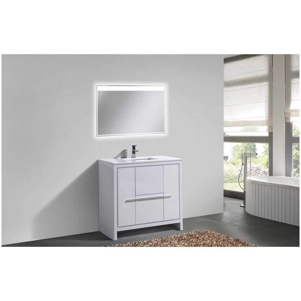 Dolce 36" High Gloss White Modern Bathroom Vanity With White Quartz Counter-Top