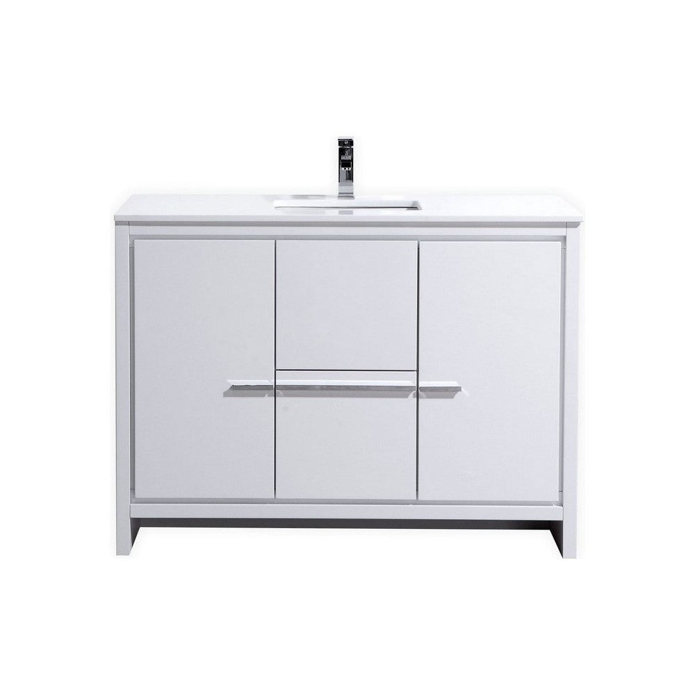 Dolce 48" High Gloss White Modern Bathroom Vanity With White Quartz Counter-Top