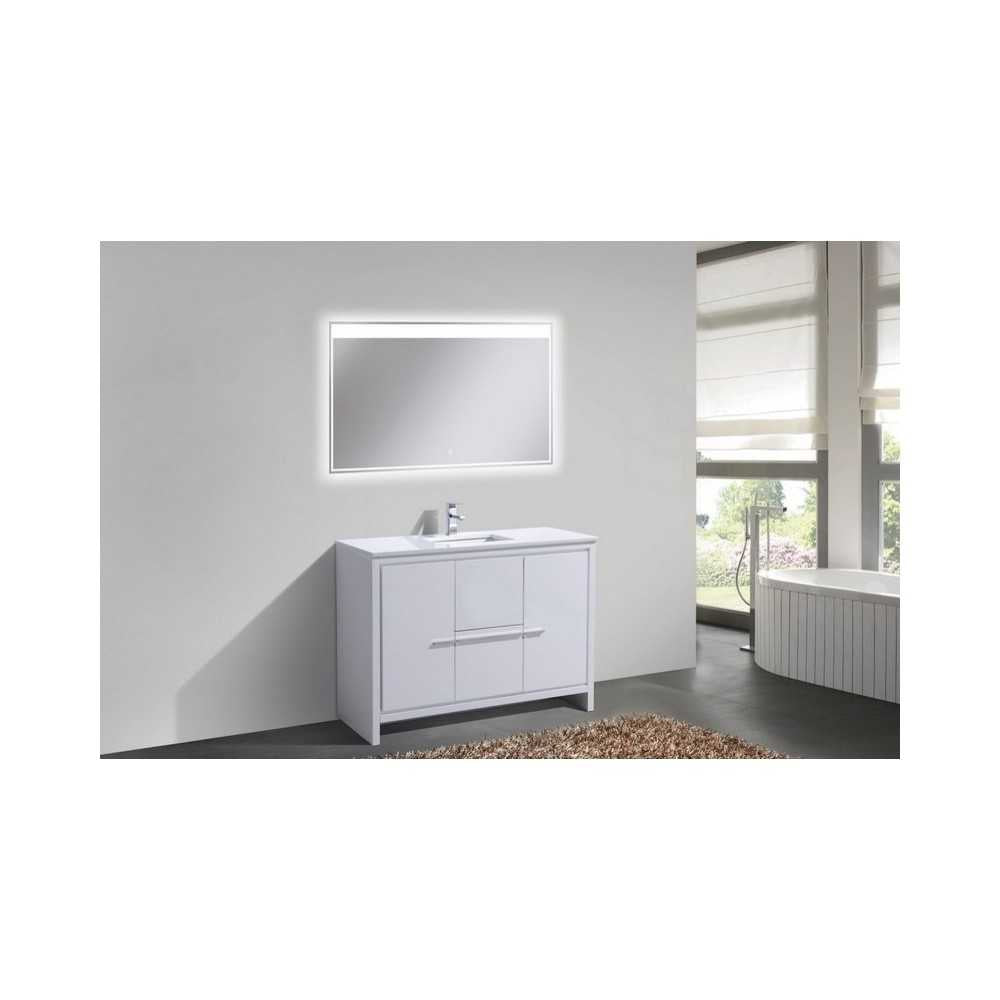 Dolce 48" High Gloss White Modern Bathroom Vanity With White Quartz Counter-Top