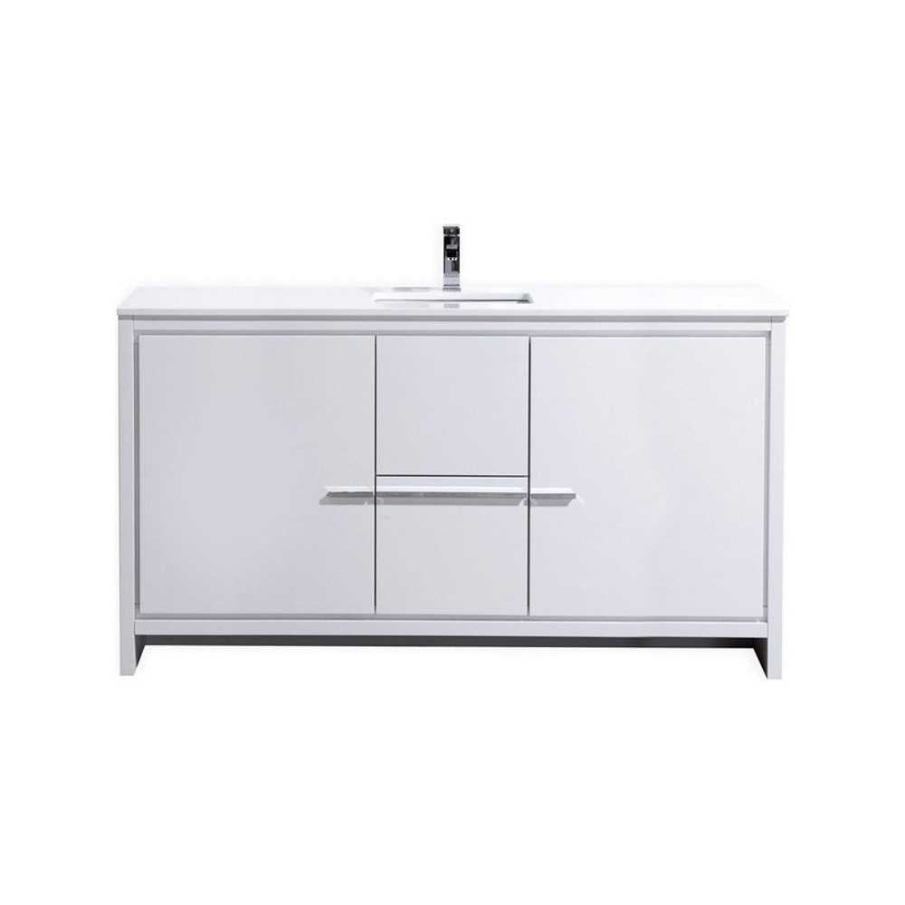 Dolce 60" High Gloss White Modern Bathroom Vanity With White Quartz Counter-Top