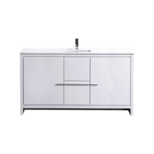 Dolce 60" High Gloss White Modern Bathroom Vanity With White Quartz Counter-Top