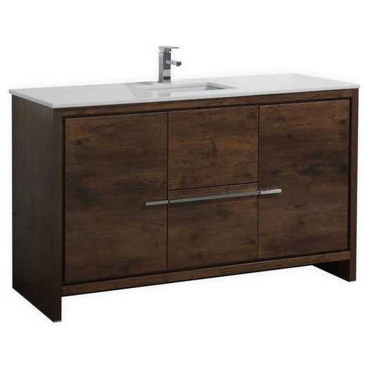 Dolce 60" Rose Wood Modern Bathroom Vanity With White Quartz Counter-Top