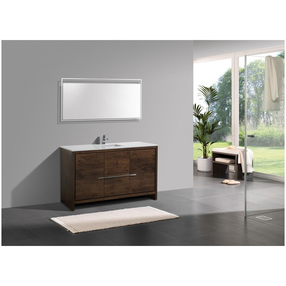 Dolce 60" Rose Wood Modern Bathroom Vanity With White Quartz Counter-Top