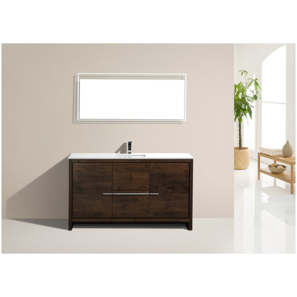 Dolce 60" Rose Wood Modern Bathroom Vanity With White Quartz Counter-Top