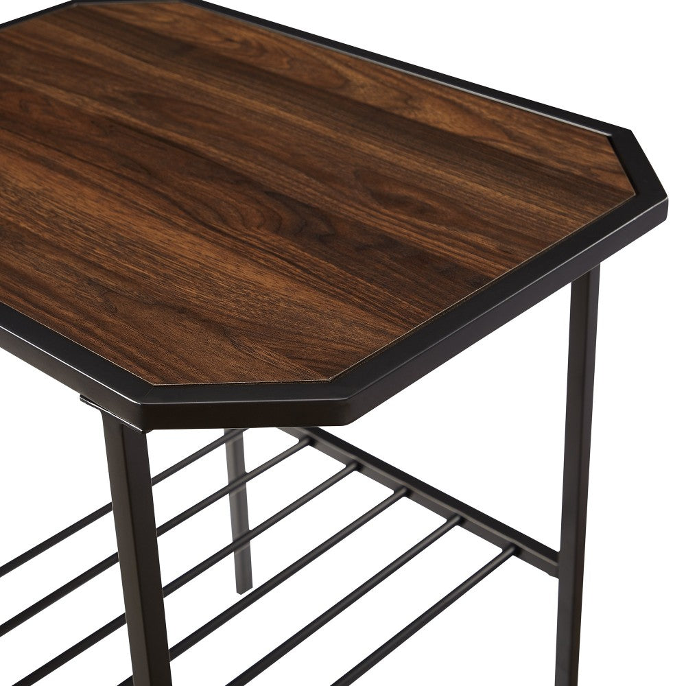 Dorothy 22" Tiered Metal and Wood Side Table - Dark Walnut