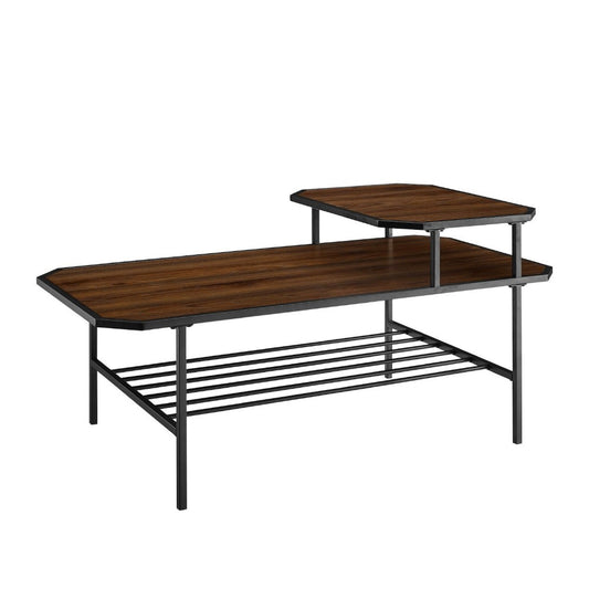 Dorothy 44" Tiered Metal and Wood Coffee Table - Dark Walnut