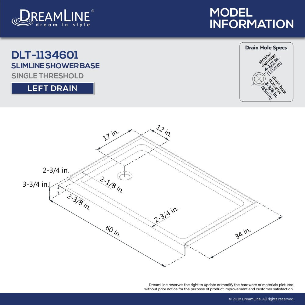Duet 34 in. D x 60 in. W x 74 3/4 in. H Semi-Frameless Bypass Shower Door in Chrome and Left Drain White Base