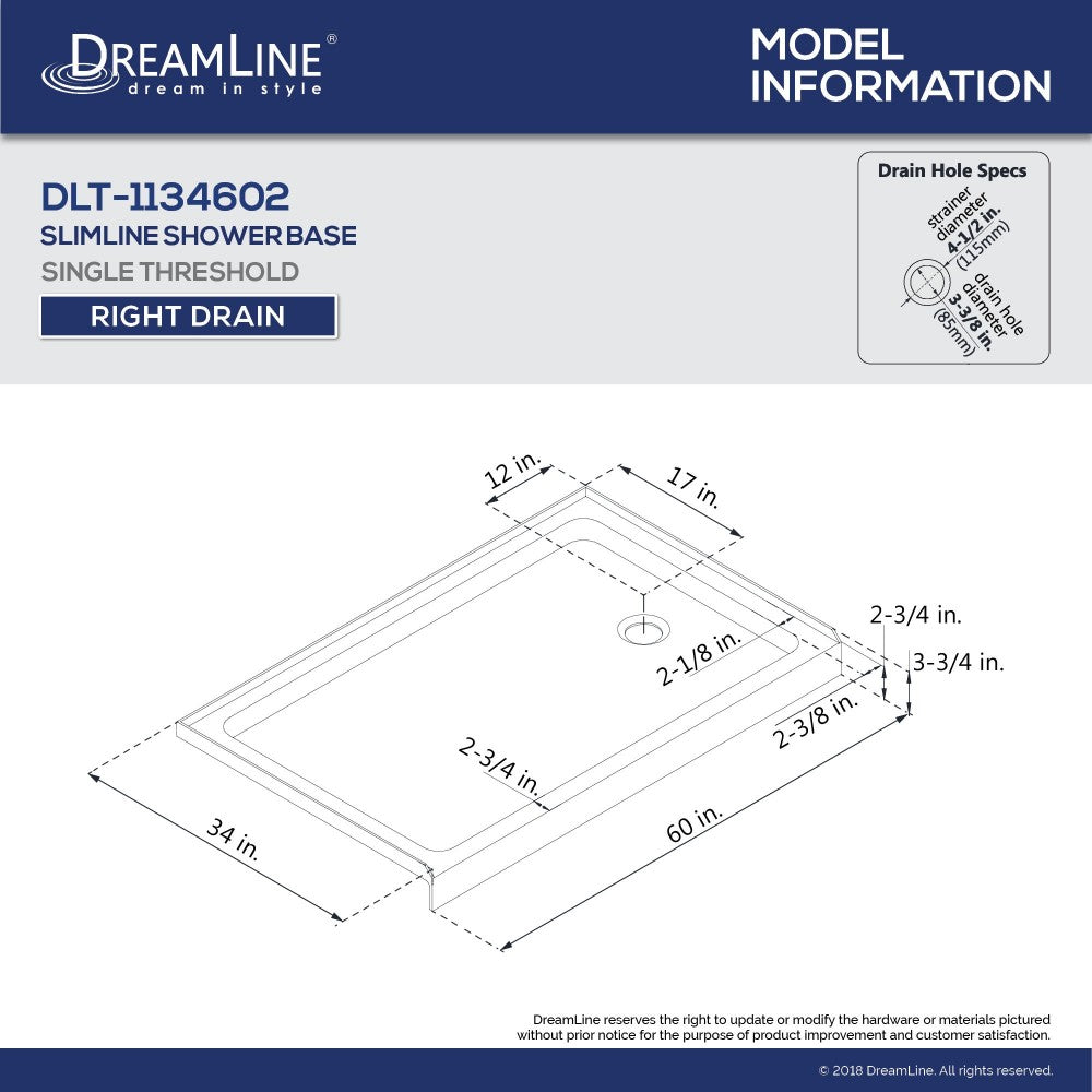 Duet 34 in. D x 60 in. W x 74 3/4 in. H Semi-Frameless Bypass Shower Door in Chrome and Right Drain White Base