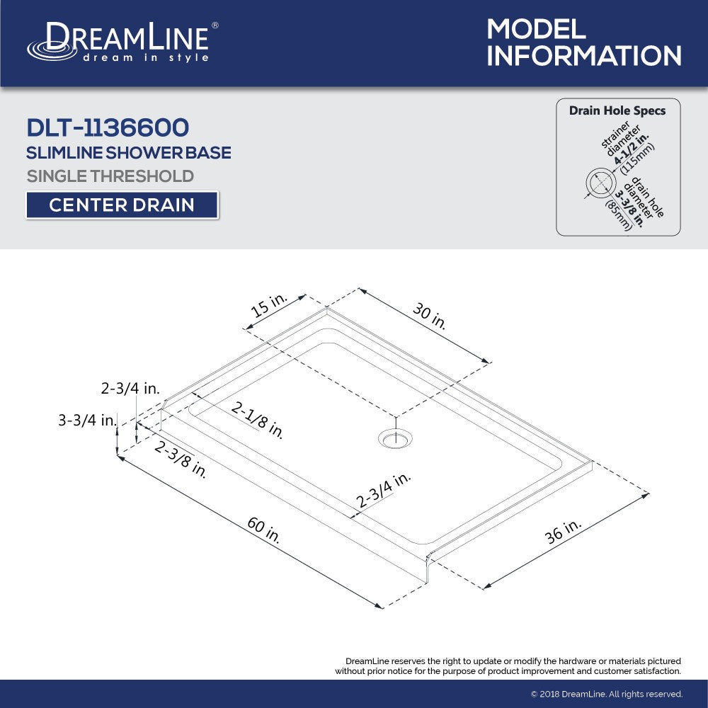 Duet 36 in. D x 60 in. W x 74 3/4 in. H Semi-Frameless Bypass Shower Door in Brushed Nickel and Center Drain White Base