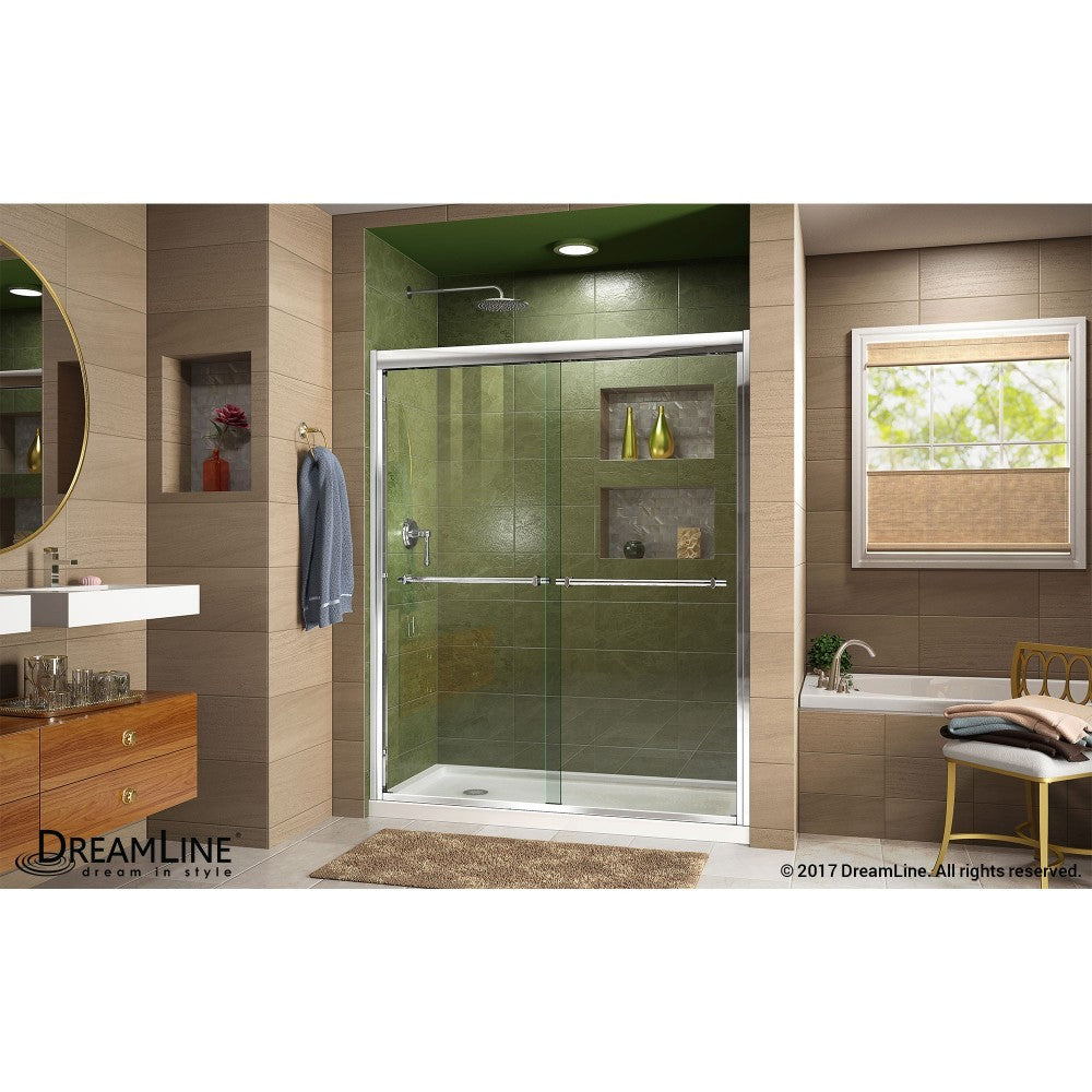 Duet 36 in. D x 60 in. W x 74 3/4 in. H Semi-Frameless Bypass Shower Door in Chrome and Left Drain White Base