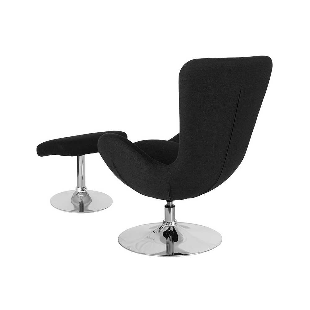 Egg Series Black Fabric Side Reception Chair with Ottoman