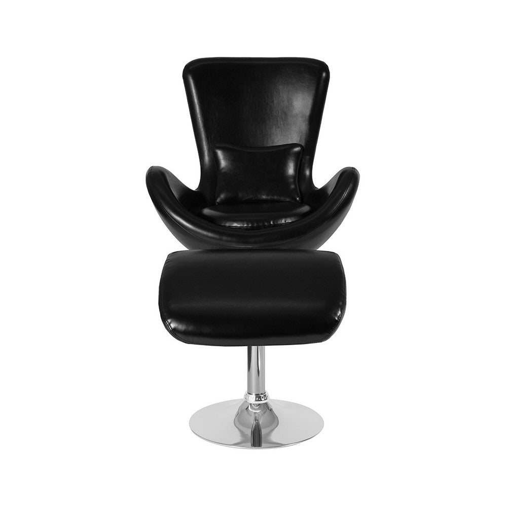 Egg Series Black LeatherSoft Side Reception Chair with Ottoman
