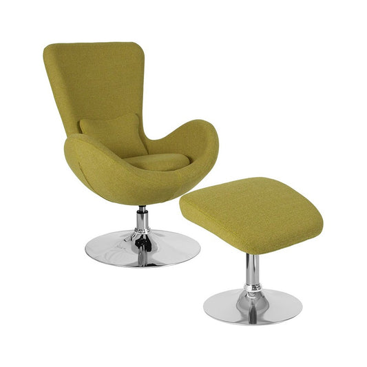 Egg Series Green Fabric Side Reception Chair with Ottoman