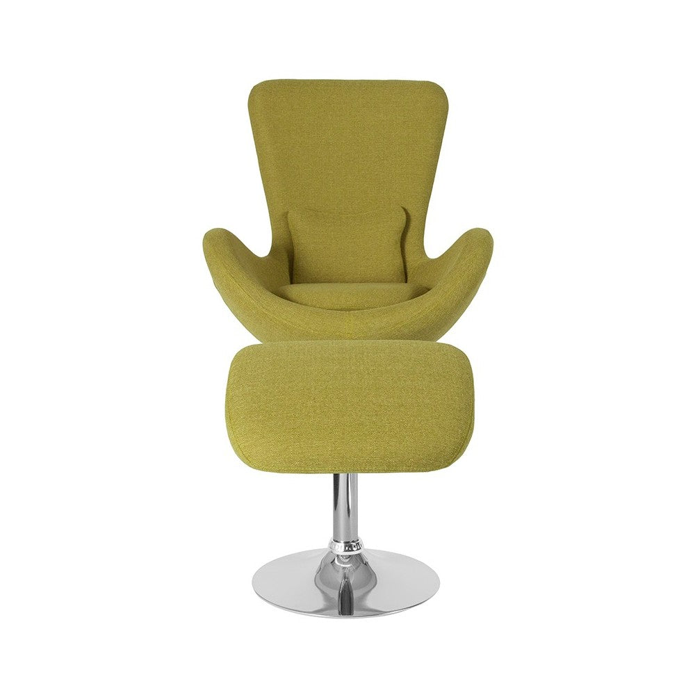 Egg Series Green Fabric Side Reception Chair with Ottoman