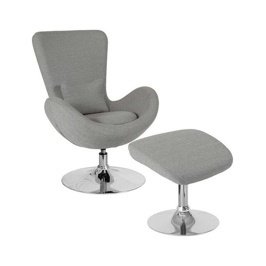 Egg Series Light Gray Fabric Side Reception Chair with Ottoman