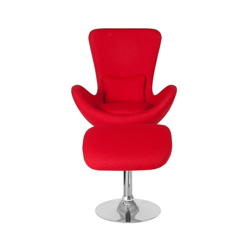 Egg Series Red Fabric Side Reception Chair with Ottoman