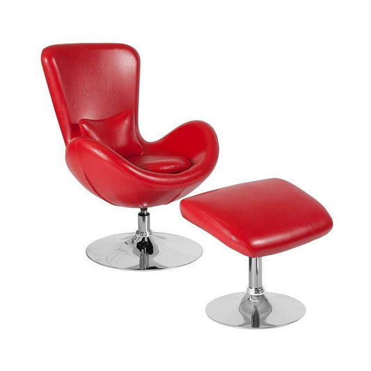 Egg Series Red LeatherSoft Side Reception Chair with Ottoman