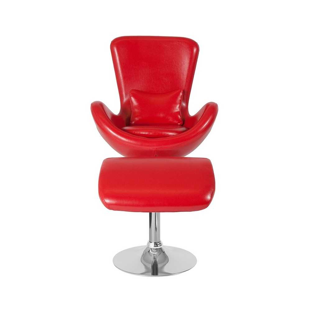 Egg Series Red LeatherSoft Side Reception Chair with Ottoman
