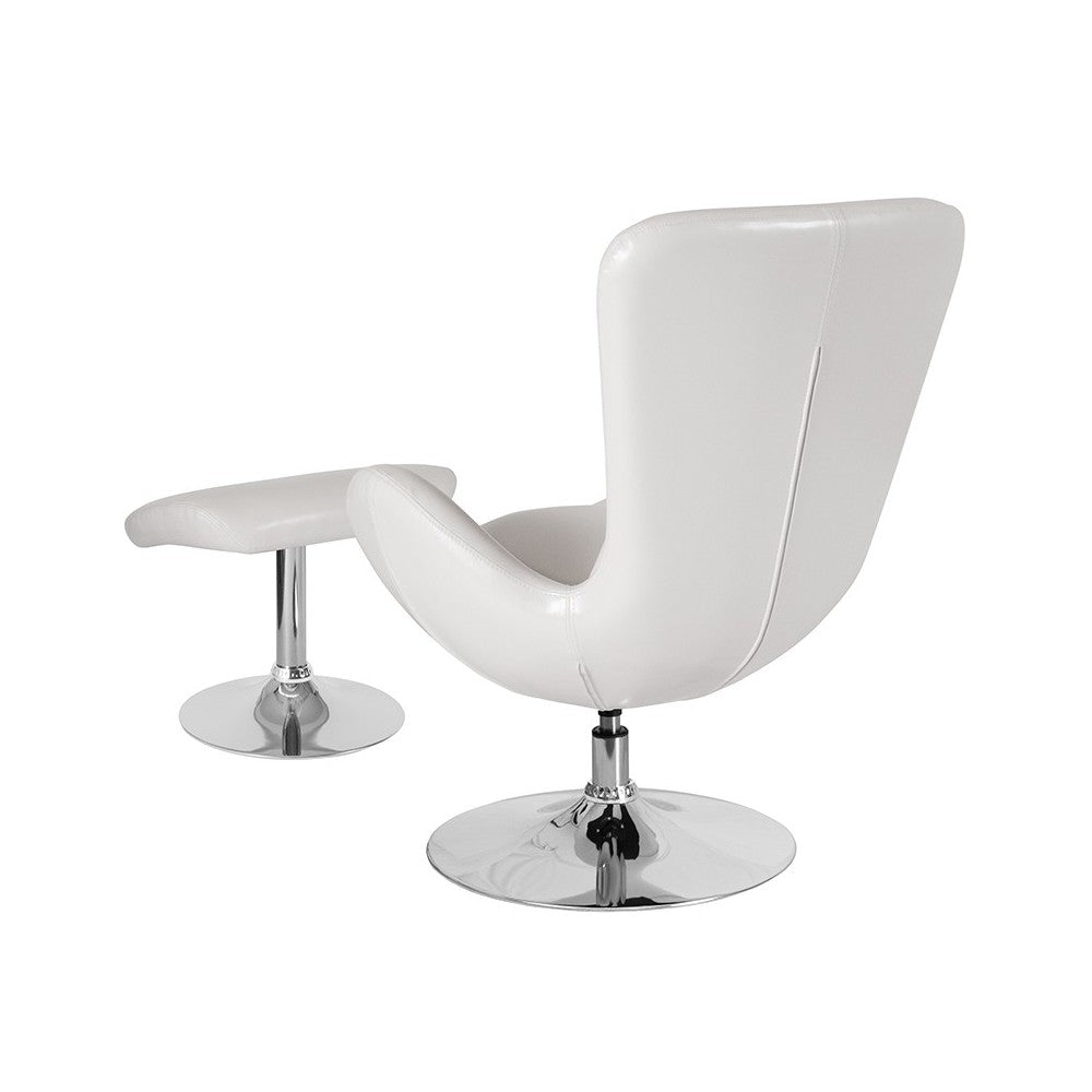 Egg Series White LeatherSoft Side Reception Chair with Ottoman