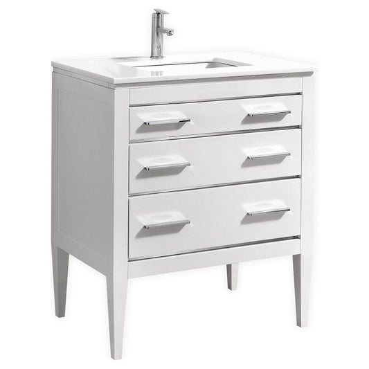 Eiffel 30'' High Gloss White Vanity With Quartz Counter Top