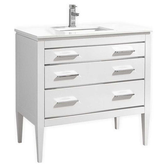 Eiffel 36'' High Gloss White Vanity With Quartz Counter Top