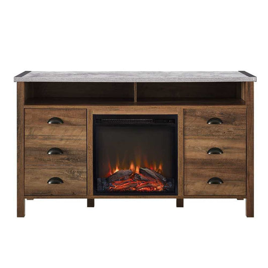 Electric Fireplace TV Stand for TVs up to 58 Inches - Dark Concrete/Rustic Oak