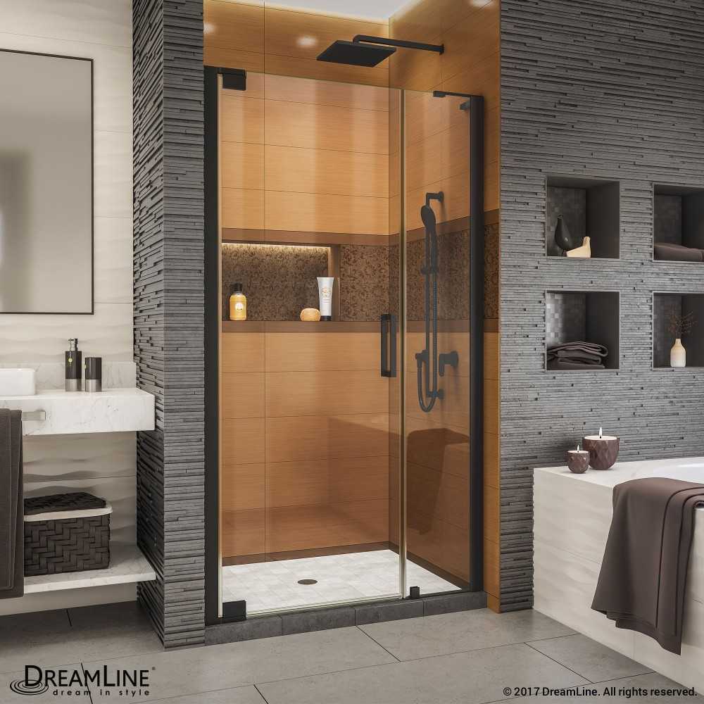 Elegance-LS 38 3/4 - 40 3/4 in. W x 72 in. H Frameless Pivot Shower Door in Satin Black