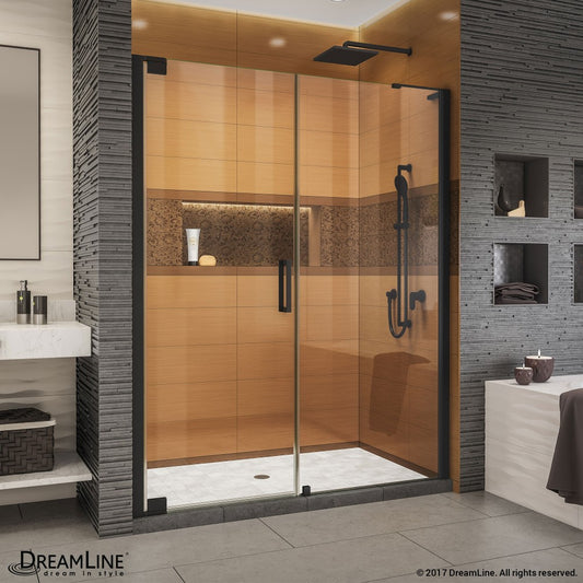 Elegance-LS 62 - 64 in. W x 72 in. H Frameless Pivot Shower Door in Satin Black