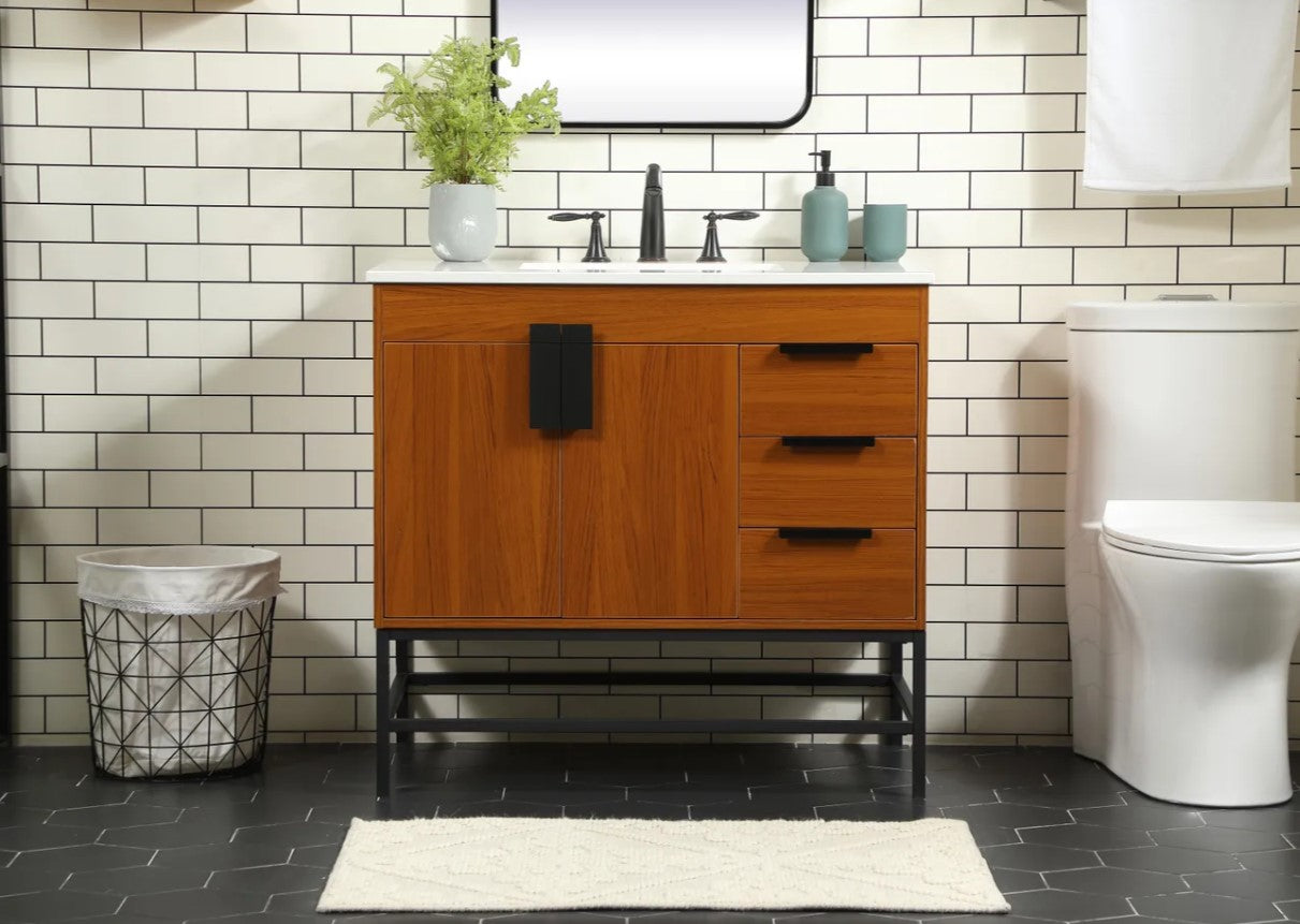 36" Single Bathroom Vanity, Teak