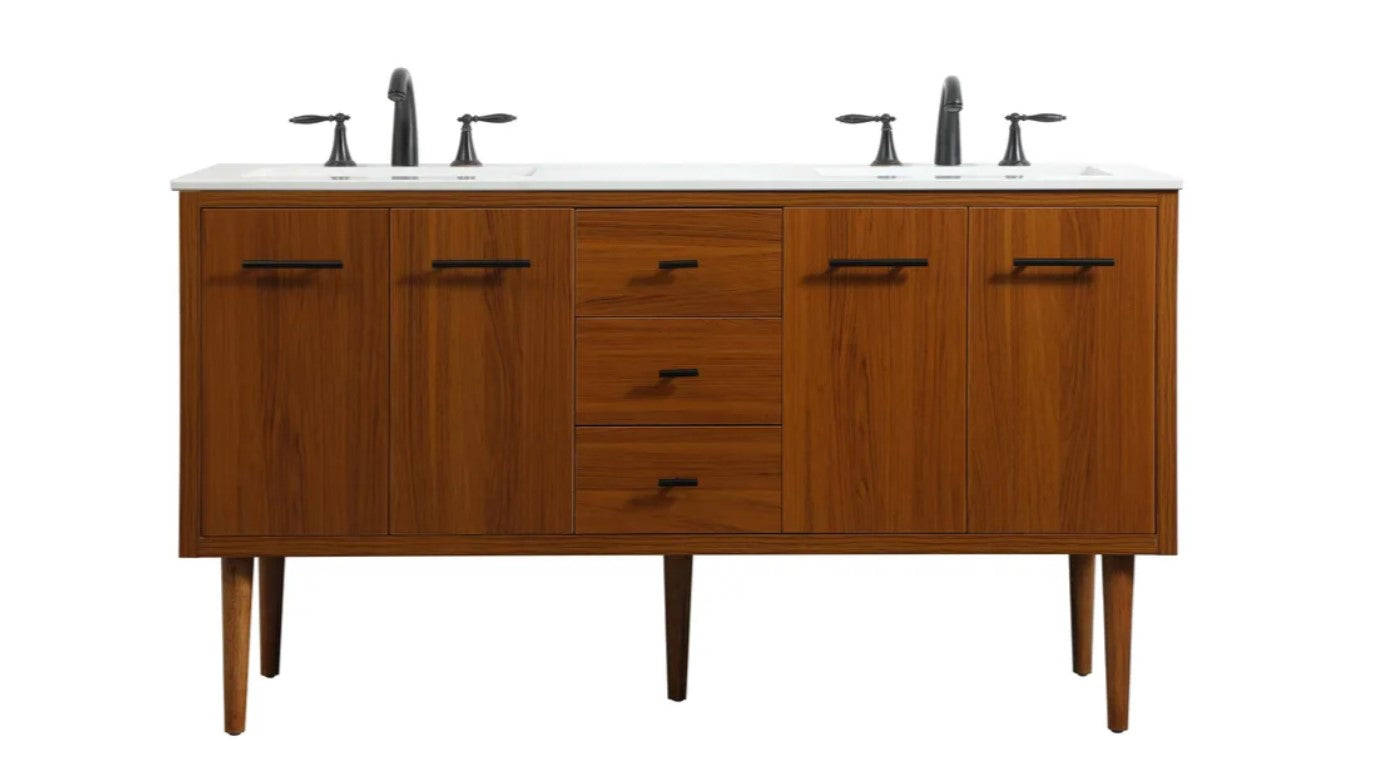 60" Single Bathroom Vanity, Teak